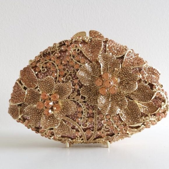 Exquisite Crystal Anemone Garden clutch evening purse in rose gold tone - Picture 5 of 9